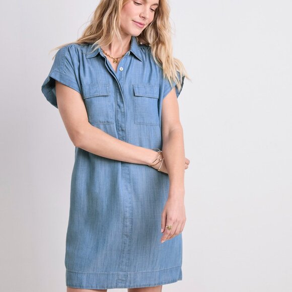 NEW Vineyard Vines Margo Chambray Shirt Dress Blue Mirage Small - Picture 1 of 11